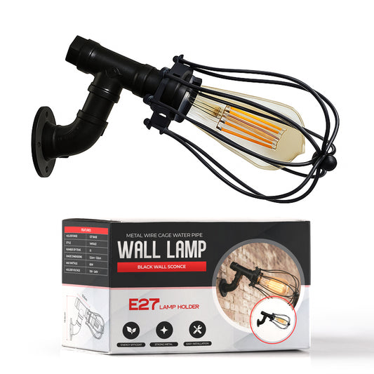 Vintage Industrial Steampunk Wire Cage Wall Sconce - Black ~6603