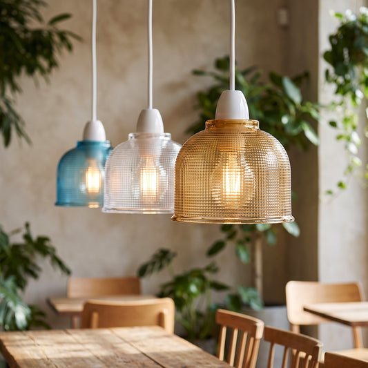 Ribbed Glass Pendant Easy Fit Lampshade 14cm E27 ~6836