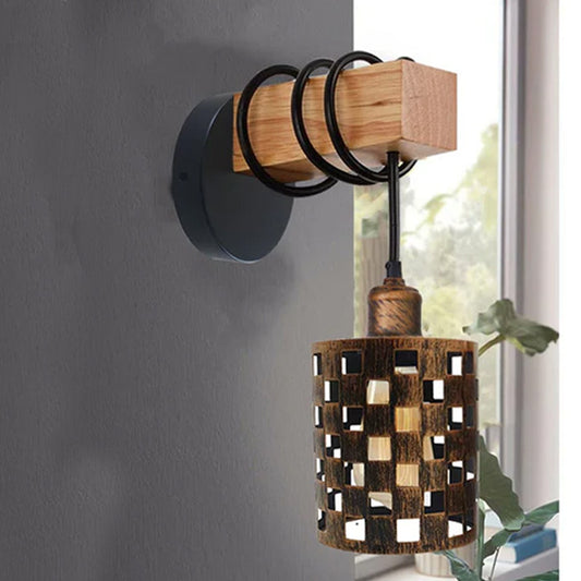 Vintage Industrial Retro Metal E27 Wood Wall Light Decoration - Application Image 1