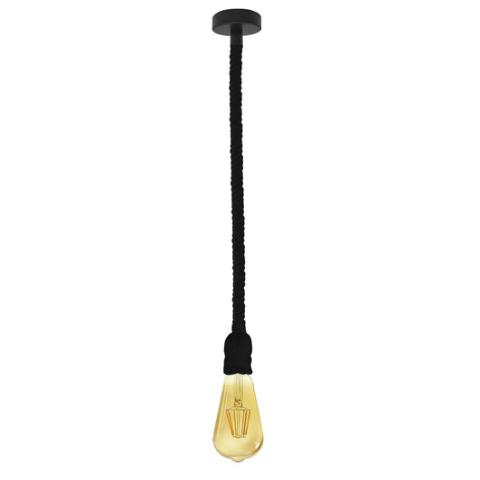 Ceiling Pendant Light 1m Black Colour Hemp Rope, E27 Suspension Lamp Holder ~4266