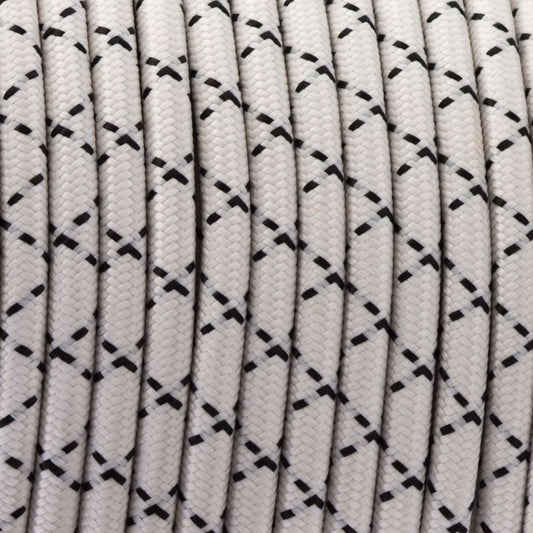 10m 2core Round Vintage Braided Fabric Black & White Colour Cable Flex 0.75mm~4897