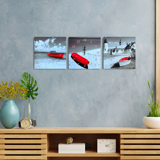 Red Boat 3 Frame Print Wall Clock Hanging Wall Decor ~ 5514