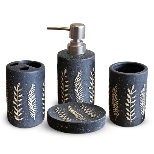 4 Pcs Black Pattern Bathroom Accessory Set Ceramic Bath Set~5589