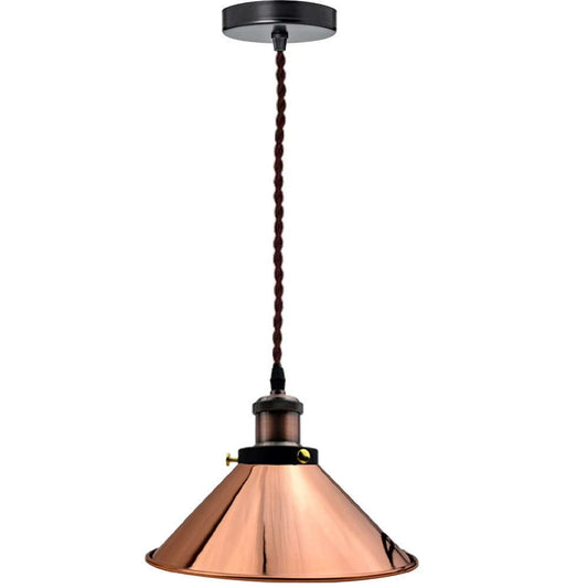 Vintage E27 enkelvoudige metalen kegelvormige lampenkap met gedraaide hanglamp~5671