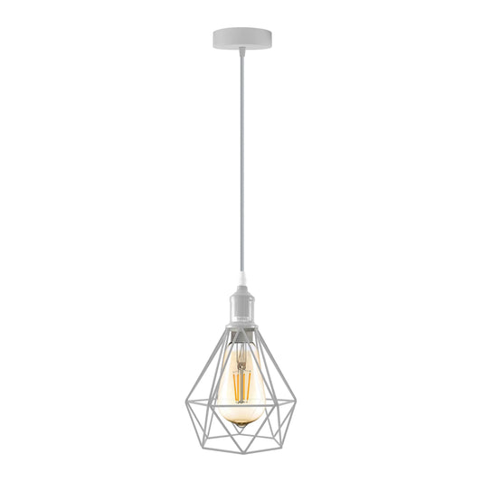 E27 White Hanging Light Cage Shade Loft Style Metal Ceiling Pendant Lamp~4341