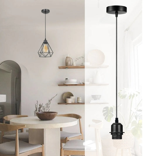 2 Pack Black Pendant, Lampshade E27 Lamp Holder Hanging Light,PVC Cable~4235