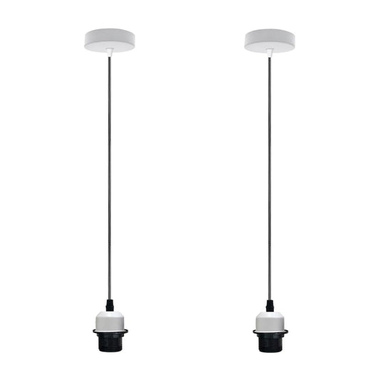 2Pack White Pendant, Lampshade E27 Lamp Holder Hanging Light,PVC Cable~4227
