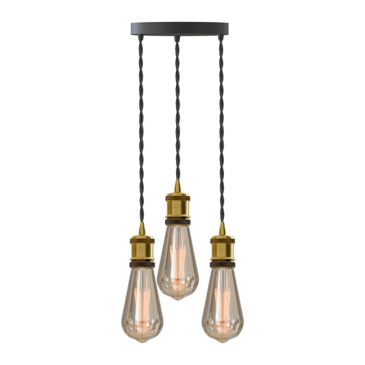 Industrial 3-Light Pendant with Brass Holder E27 Fit ~ 6122