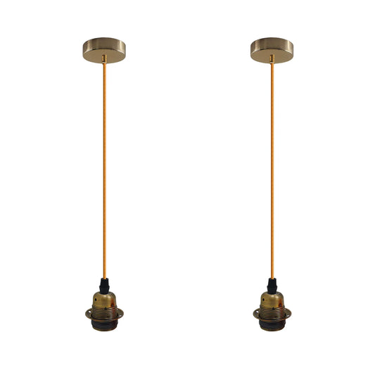 2Pack Yellow Brass Pendant Light,E27 Lamp Holder Hanging Light,2m Cable~4256