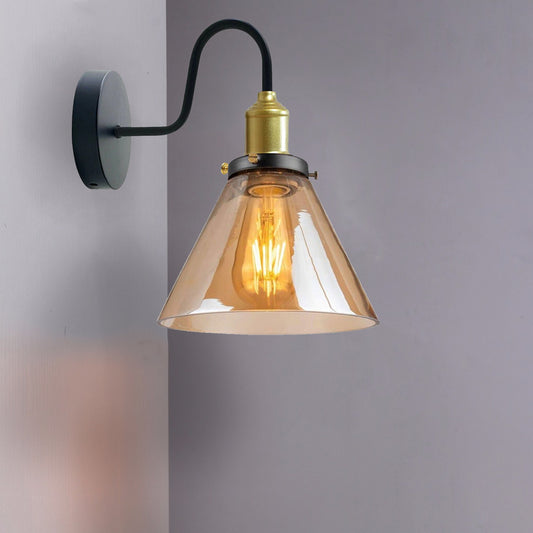 Cone lampshade amber glass wall lights
