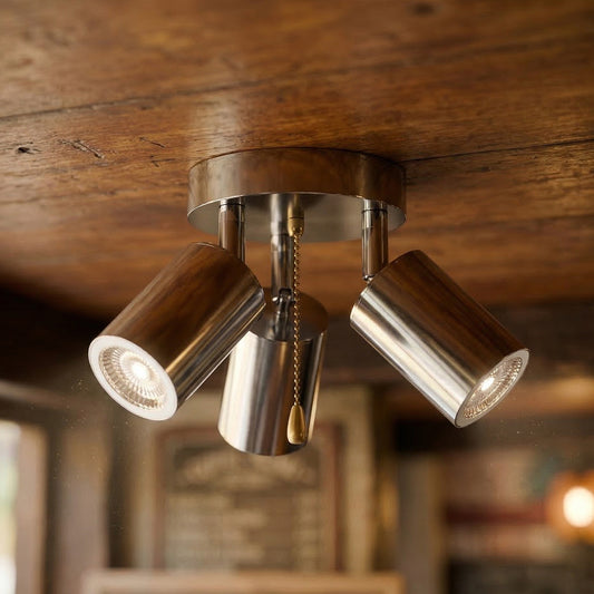 3 Head Chrome GU10 Ceiling Spotlight with Pull Chain ~6733