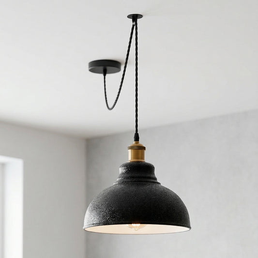 Industrial Curvy Black Pendant Light E27 Adjustable Cable ~6762