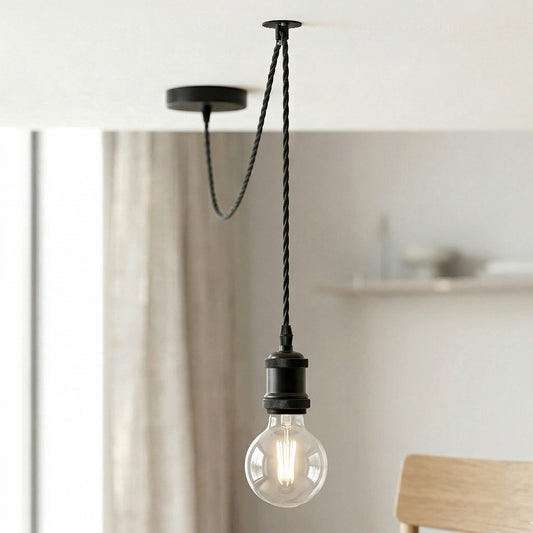 Industrial Black Pendant Light Adjustable E27 Bulb ~6764