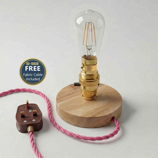 Vintage Wooden Table Lamp B22 Push Switch with FREE Cable~6797