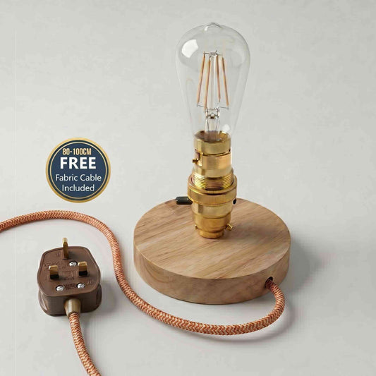 Vintage Wooden Table Lamp B22 Push Switch with FREE Cable~6797