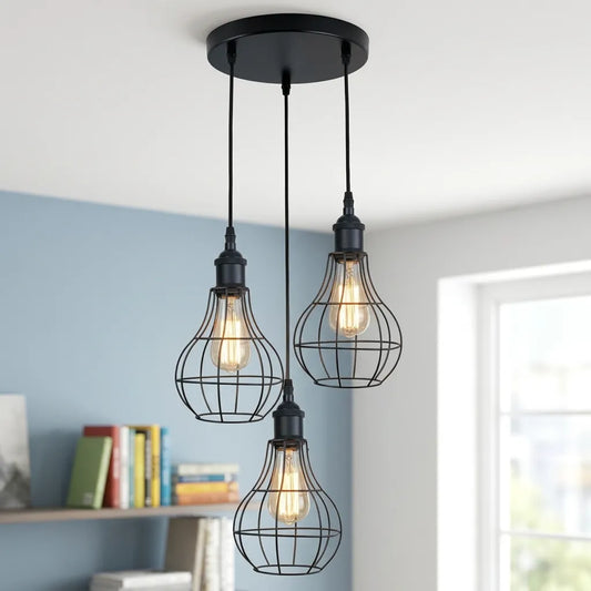 3-Light Wire Cage Cascade Industrial Cluster Pendant ~6927