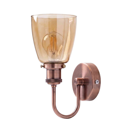 Glass Wall Light, Amber Bell Copper or Black Ribbed Tulip, E27