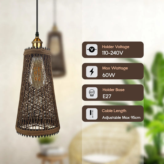 Single Rattan Ceiling Pendant Shade E27 95cm Cord Handmade Hanging Lights~4192