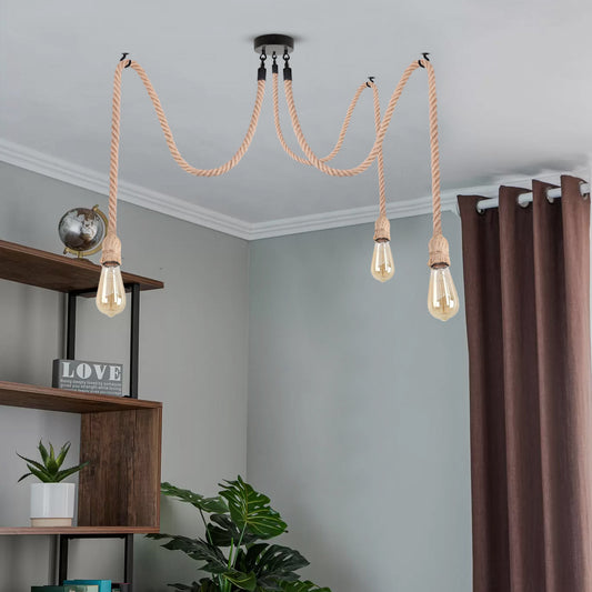 Industrial 3 Bulb Hemp Spider Chandelier E27 ~3704
