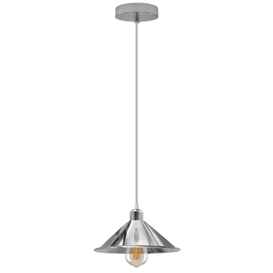 Chrome Pendant Shade Hanging Light Cord E27 Electroplated Metal Lamp Shade~4292