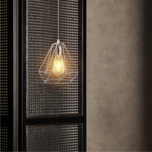 Chrome Metal 20cm Diamond Wire Cage E27 Ceiling Pendant Light ~4181