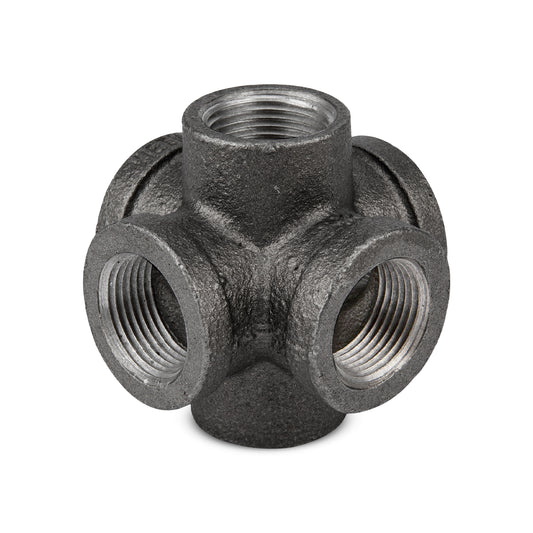 Accesorio de tubería vintage industrial LEDSone de 6 vías, hierro maleable, salida negra, ~1835