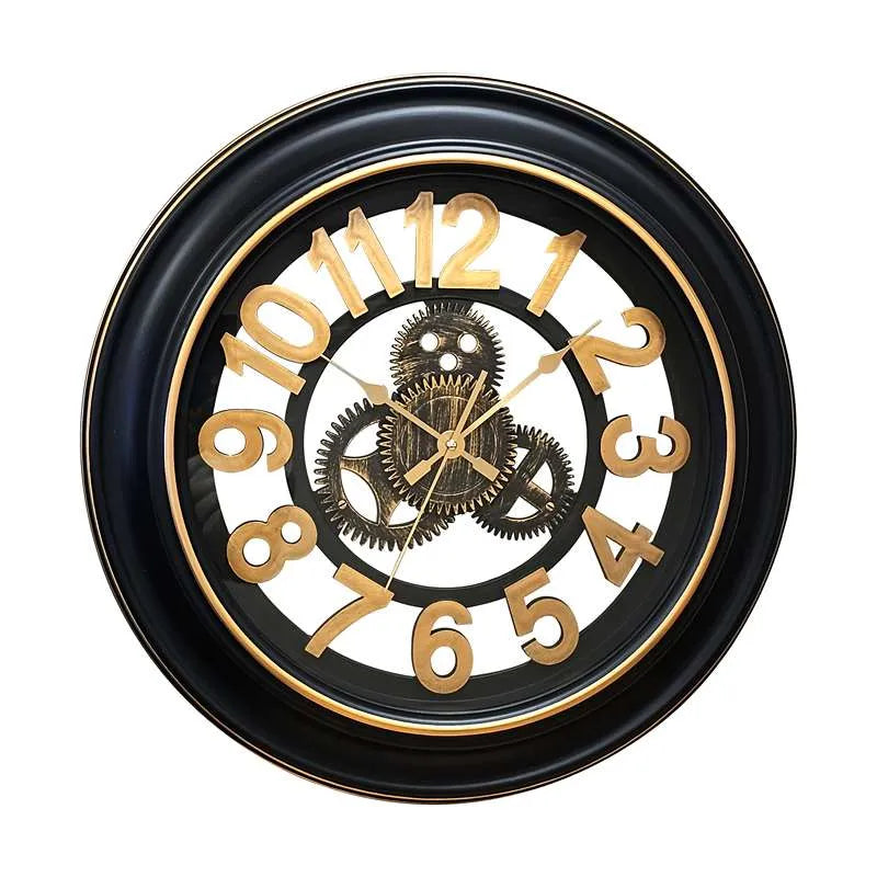 Antique Black & Gold Gear Wall Clock-No Ticking Silent Clock