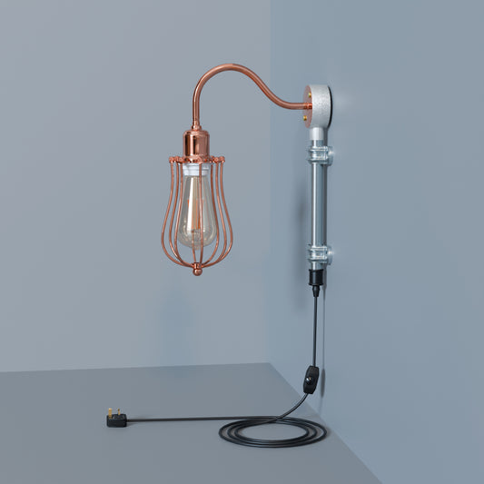 Industrial Conduit pipe Plug in metal Cage Wall Light Kit ~5925