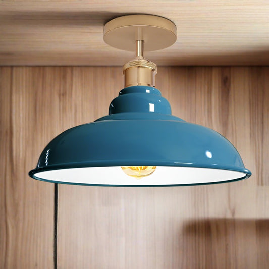 Industrial Vintage Retro Flush Mount Glossy Shade Blue colour Ceiling Light E27UK~3762