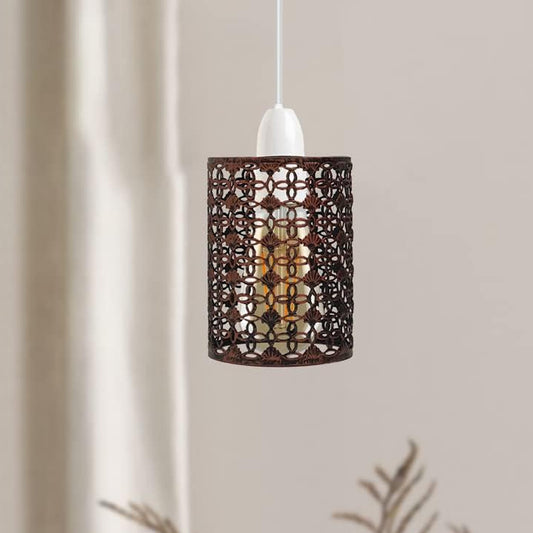 Lámpara colgante de techo de metal con forma de tambor, estilo retro moderno, ~2430