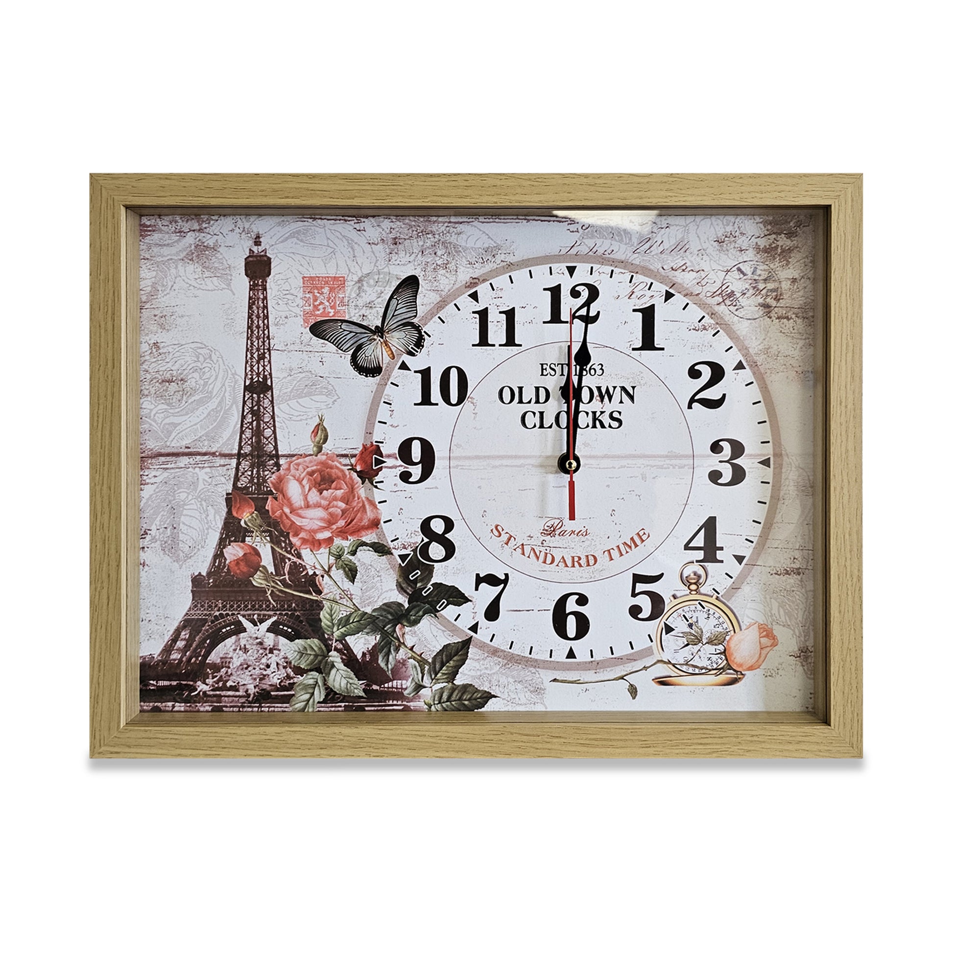 Paris Eiffel Tower Rectangular Wooden Art Painting Wall Clock