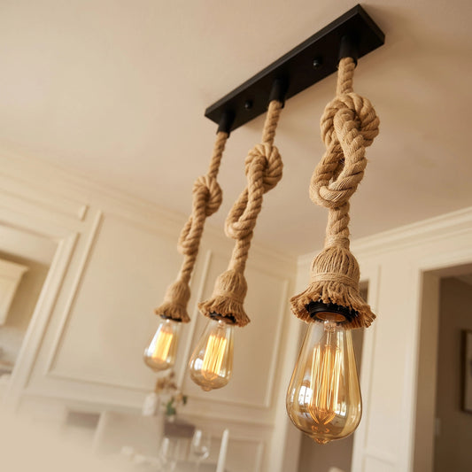 Linear Bar E27 | 2m Hemp Rope 3 Drop Ceiling Pendant Light ~6992
