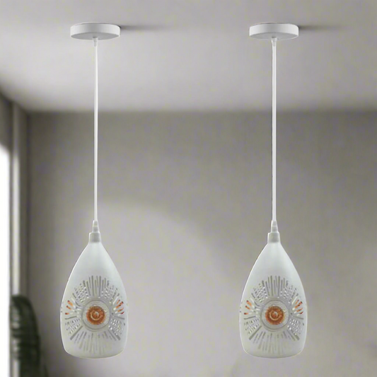2-pack plafondhanglamp, wit metaal, E27-lamphouder, verlichtingsarmatuur ~ 4351