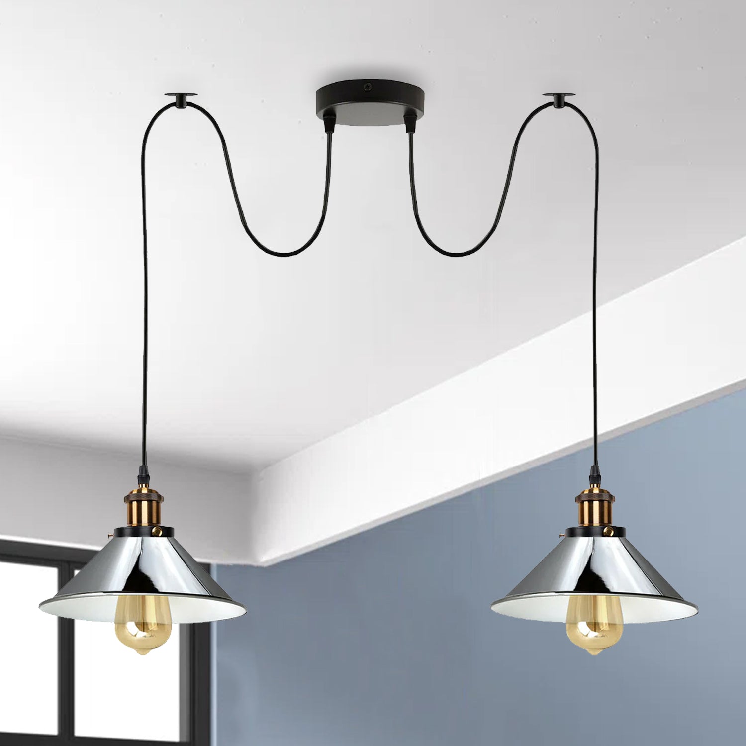 2-way Retro Industrial ceiling cable E27 Hanging lamp pendant