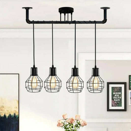 LEDSone Industrial Vintage 4 Head Ceiling Lights Metal Pipe Retro Loft Pendant Lamps~3558