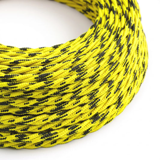 1M/5M/10M 3 Core Vintage Twisted Yellow and Black Fabric Lighting Cable ~3000