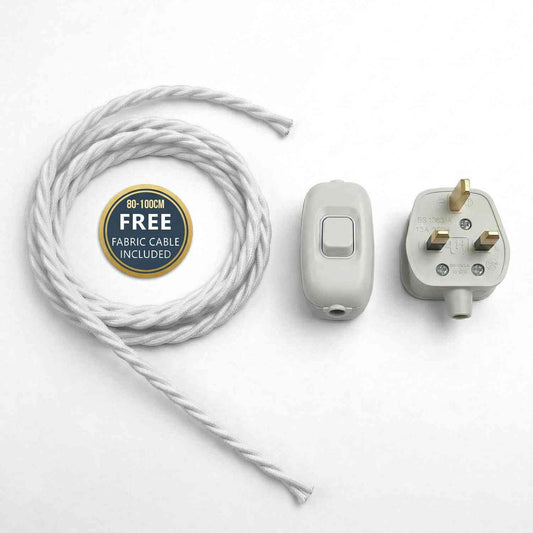 Fabric Lamp Cable Rocker Switch 13A Plug + Free Cable~6793