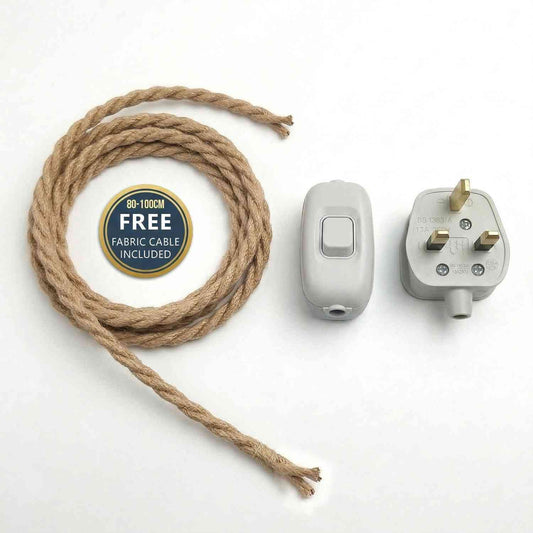 Fabric Lamp Cable Rocker Switch 13A Plug + Free Cable~6793