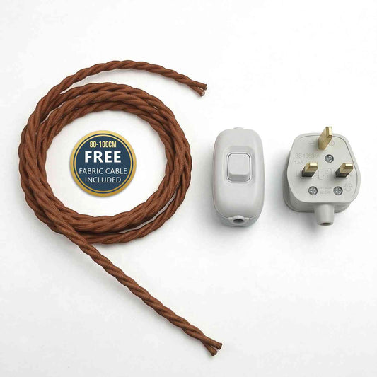 Fabric Lamp Cable Rocker Switch 13A Plug + Free Cable~6793