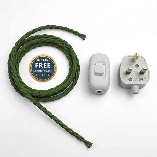 Fabric Lamp Cable Rocker Switch 13A Plug + Free Cable~6793
