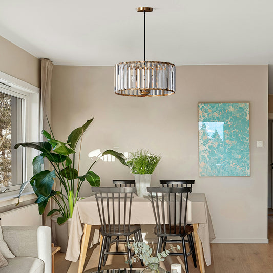 Kroonluchter met kristallen glas - Hanglamp met trommelkap ~5611