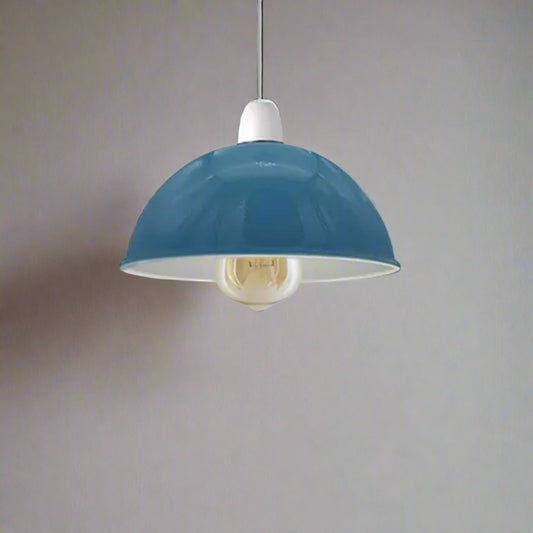 Vintage Industrial 21cm Easy Fit Dome Shaped Blue Colour Metal Lamp Shade ~4399