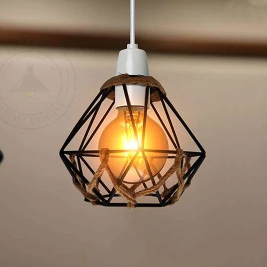 Vintage Black Farmhouse Diamond Hemp Rope Ball Lampshade with Reducer Ring~4586