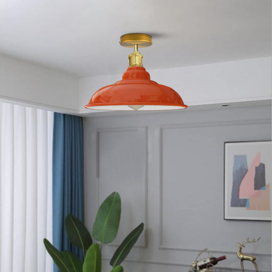 Industrial Vintage Retro Flush Mount Glossy Shade Orange colour Ceiling Light E27 UK~3765