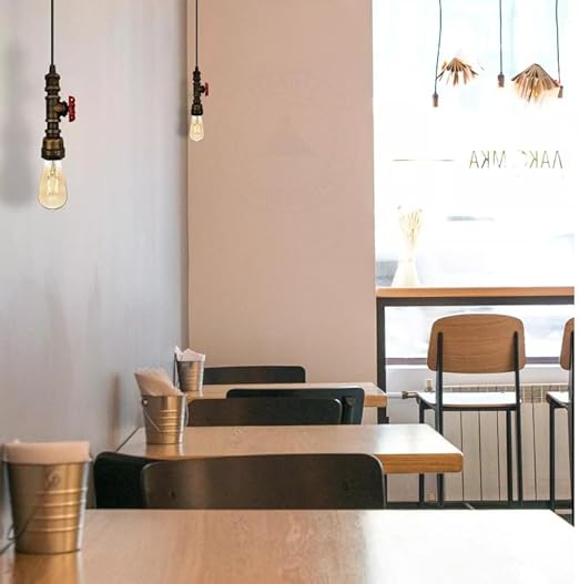 Brushed Copper Color Chandelier Ceiling Light Water Pipe E27 Loft Pendant Light with FREE Bulb~2576