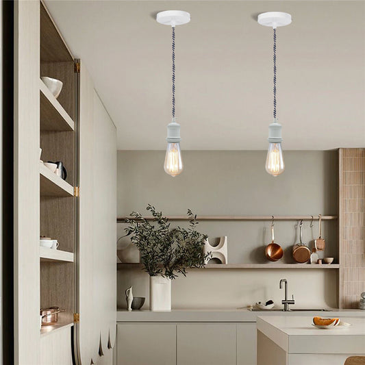 1m grijze gedraaide kabel E27-fitting witte houder~1705