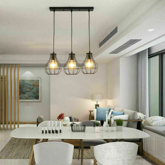 Black Wire Rectangle Base 3 Head Pendant Light Fixture~3877