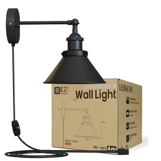 Industrial Black Wall Light Adjustable E27 Dimmer Switch~6266