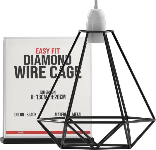Black Diamond Metal Wire Cage Pendant E27 Ceiling Lampshade ~1906