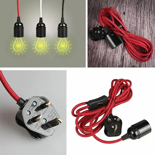 Cable flexible con soporte para lámpara colgante enchufable de 2 m, multicolor, ~3370